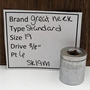 Great Neck Standard Shallow Socket 19mm 3/8" Drive 6 Point SK19M
